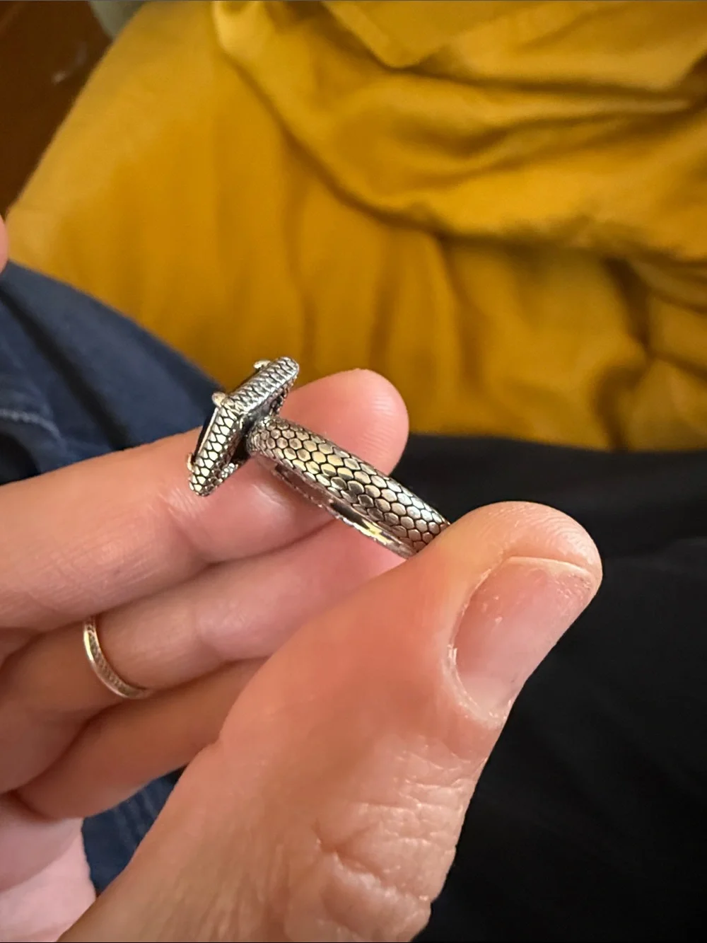 Sterling Silver Snake skin sterling silver black diamond statement ring